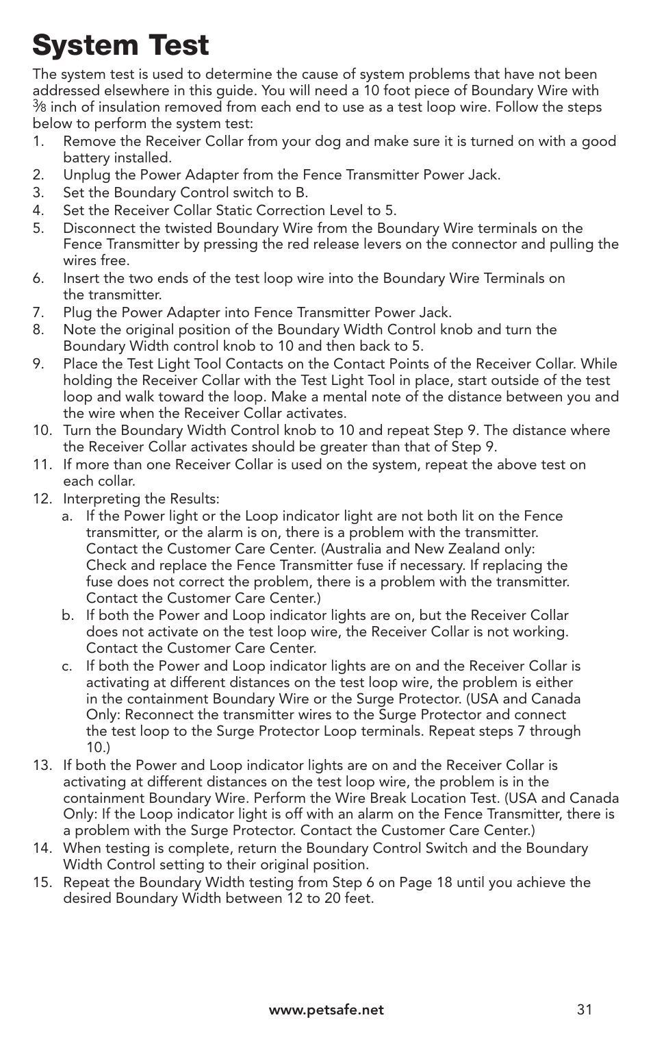 System test | Petsafe IN-GROUND FENCE PIG00-10773 User Manual | Page 31 / 36