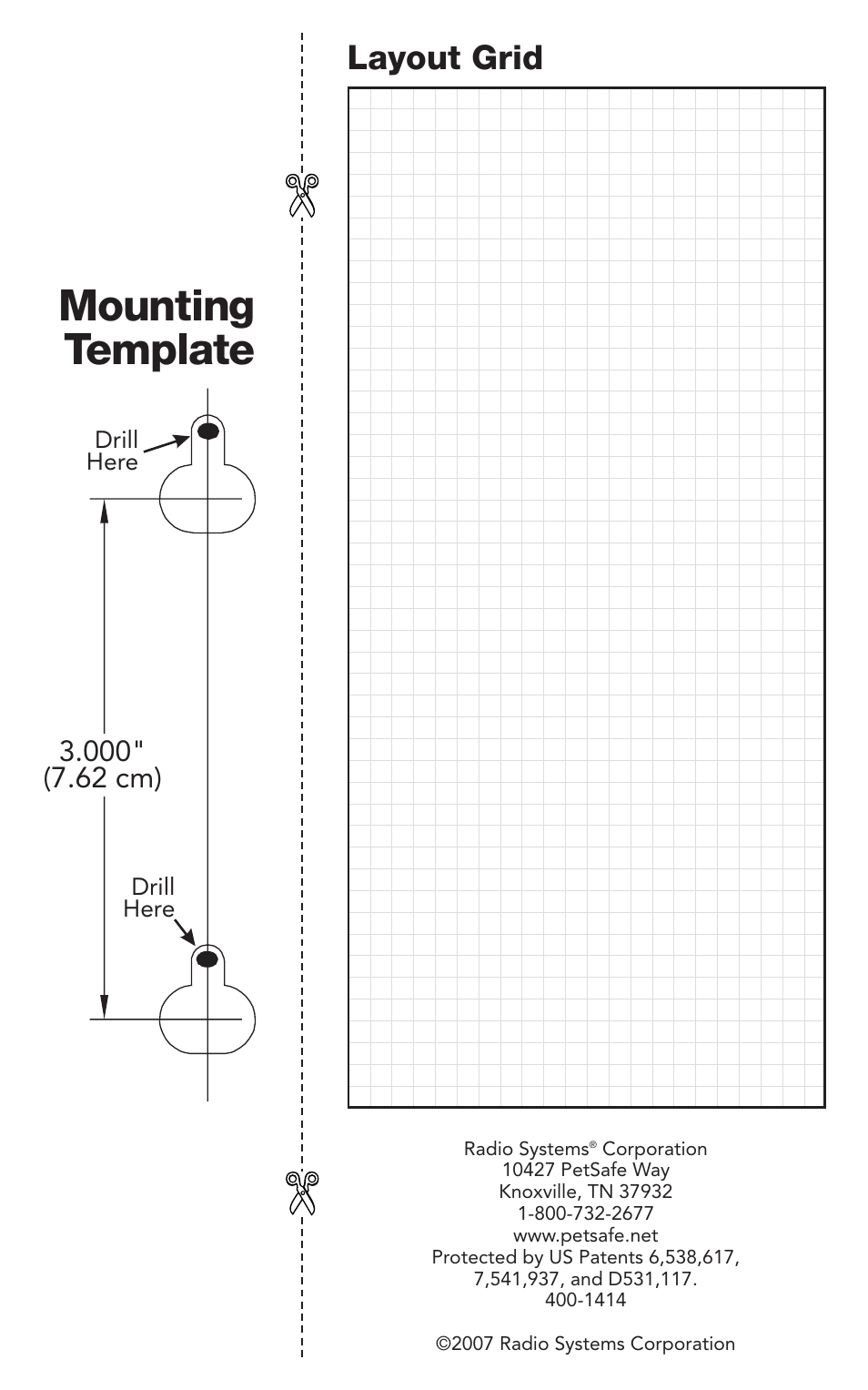 Mounting template, Layout grid | Petsafe IN-GROUND FENCE PIG00-10773 User Manual | Page 36 / 36