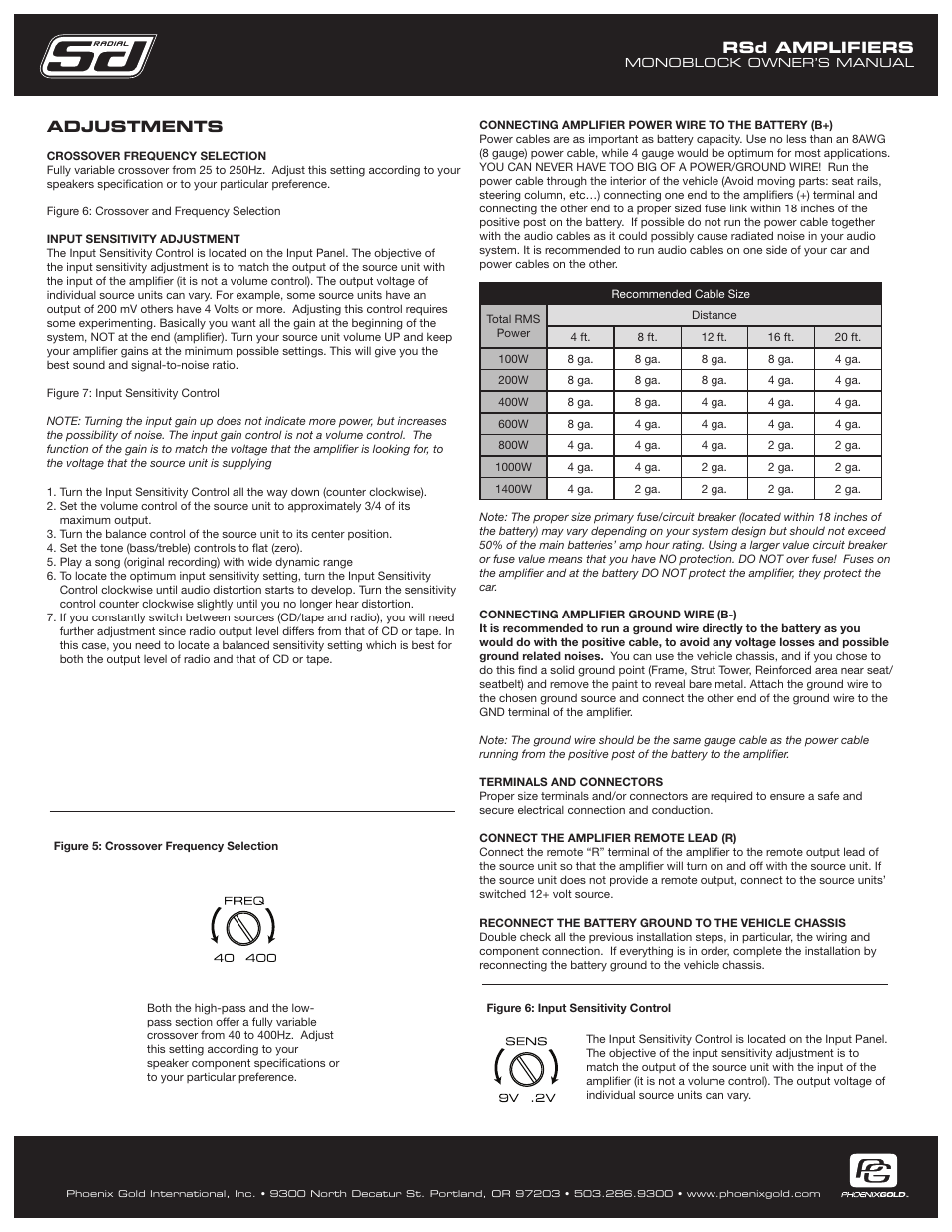 Rsd amplifiers, Adjustments | Phoenix Gold RSD300.1 User Manual | Page 7 / 8