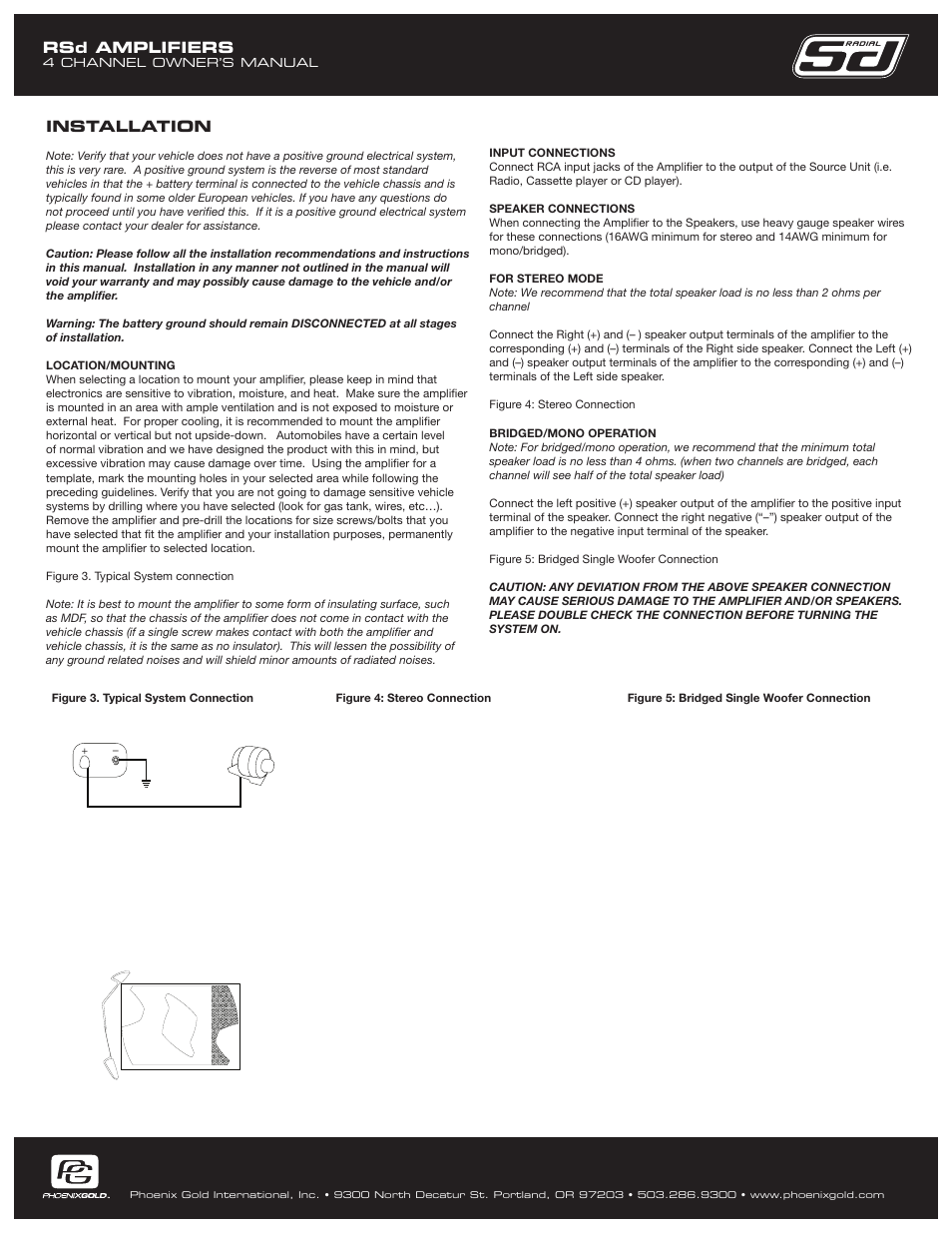 Rsd amplifiers, Installation | Phoenix Gold RSD500.4 User Manual | Page 6 / 8