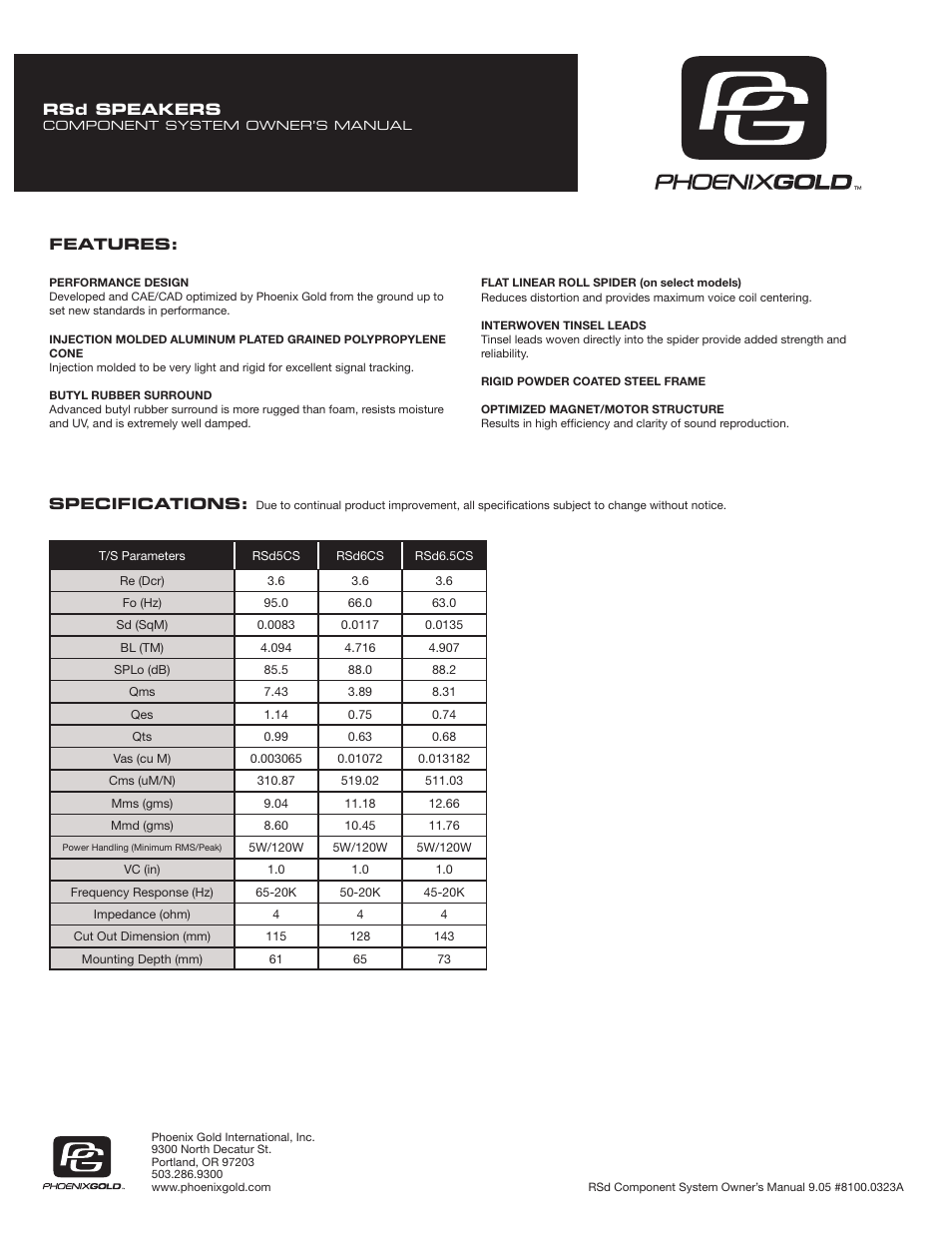 Phoenix Gold RSd5cs User Manual | Page 8 / 8