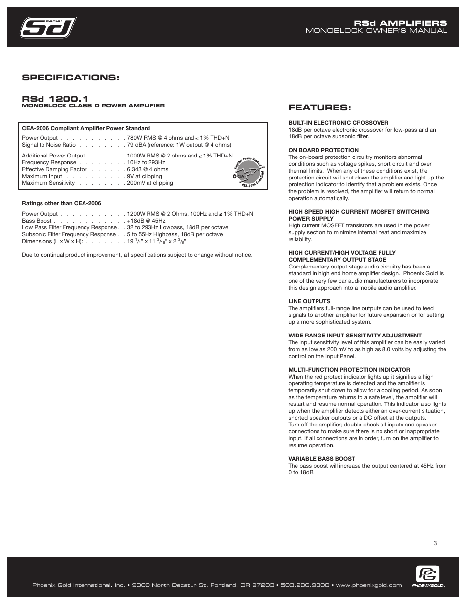 Rsd amplifiers | Phoenix Gold RSd1200.1 User Manual | Page 3 / 8