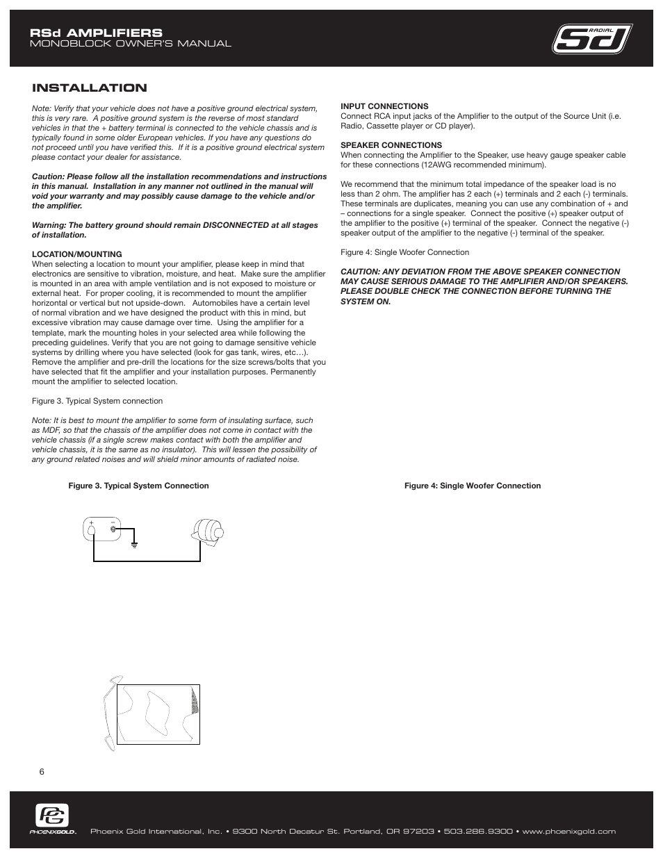 Rsd amplifiers, Installation | Phoenix Gold RSd1200.1 User Manual | Page 6 / 8
