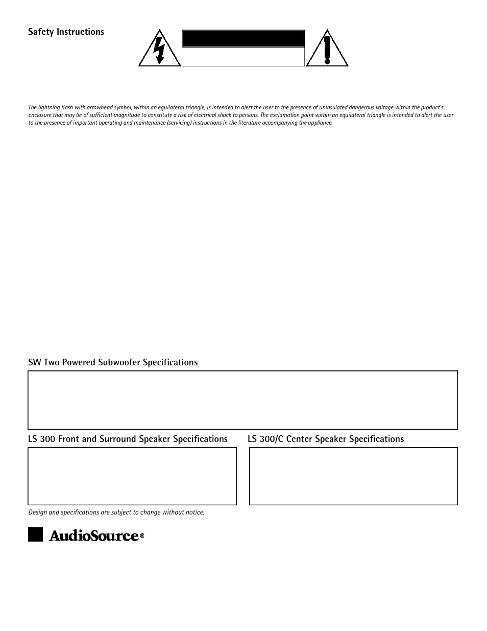 Caution, Safety instructions, Sw two powered subwoofer specifications | Phoenix Gold 100 User Manual | Page 4 / 4