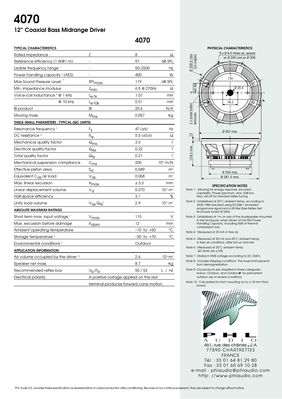 12” coaxial bass midrange driver | PHL Audio X30 User Manual | Page 2 / 2