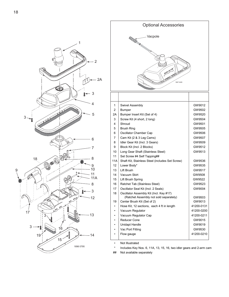 Illustrated parts list, Optional accessories, 18 great white installation and user’s guide | Pentair GreatWhite Automatic Pool Cleaner User Manual | Page 24 / 80