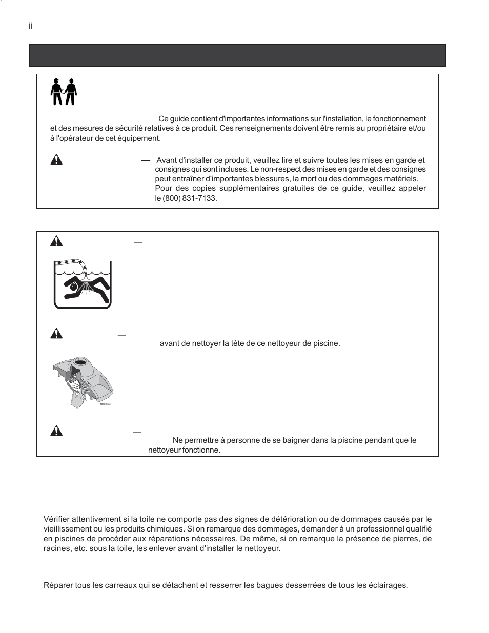 Consignes de securite importantes, Notice importante, Information générale concernant l'installation | Pentair GreatWhite Automatic Pool Cleaner User Manual | Page 30 / 80