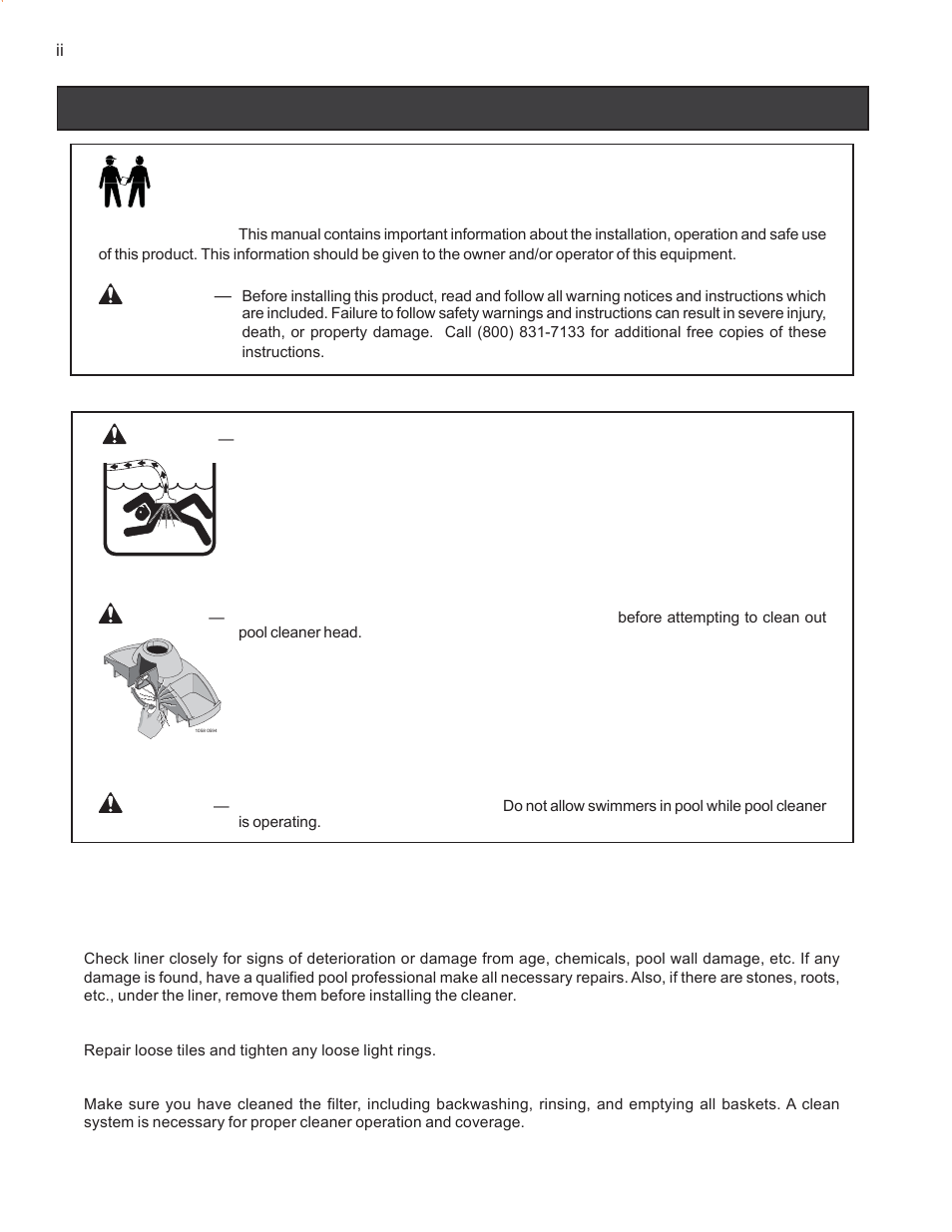 Important safety precautions, Important notice, General installation information | Pentair GreatWhite Automatic Pool Cleaner User Manual | Page 4 / 80