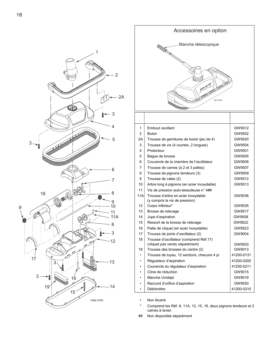 Pièces de rechange illustrées, Accessoires en option | Pentair GreatWhite Automatic Pool Cleaner User Manual | Page 50 / 80