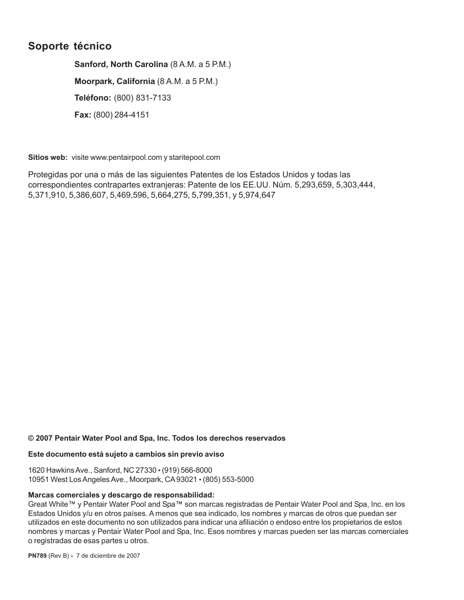 Soporte técnico | Pentair GreatWhite Automatic Pool Cleaner User Manual | Page 54 / 80