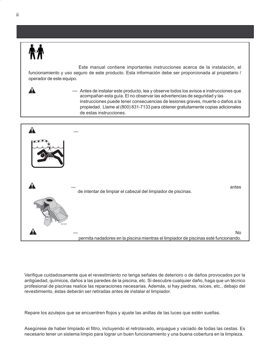 Información general acerca de la instalación, Precauciones importantes de seguridad | Pentair GreatWhite Automatic Pool Cleaner User Manual | Page 56 / 80