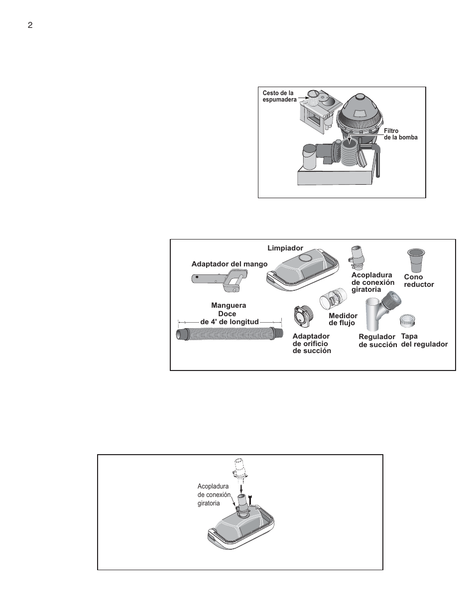 Preparación de su piscina, Ensamblaje del limpiador, 2guía de instalacion y del usuario great white | Piezas a ser verificadas | Pentair GreatWhite Automatic Pool Cleaner User Manual | Page 60 / 80