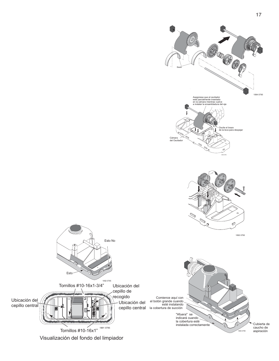 Reensamblaje, 17 guía de instalacion y del usuario great white, Visualización del fondo del limpiador | Pentair GreatWhite Automatic Pool Cleaner User Manual | Page 75 / 80