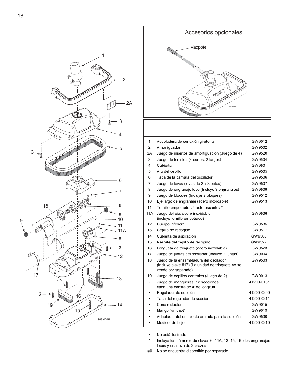 Listado ilustrado de piezas de repuesto, Accesorios opcionales, 18 guía de instalacion y del usuario great white | Pentair GreatWhite Automatic Pool Cleaner User Manual | Page 76 / 80