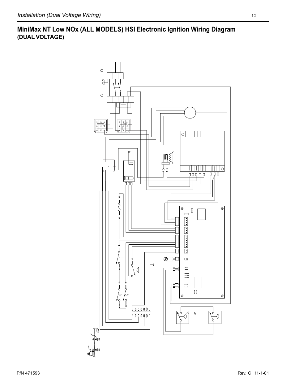 Installation (dual voltage wiring), Dual voltage), Minimax nt low nox all models wiring diagram | Pentair MiniMax 250 User Manual | Page 12 / 40