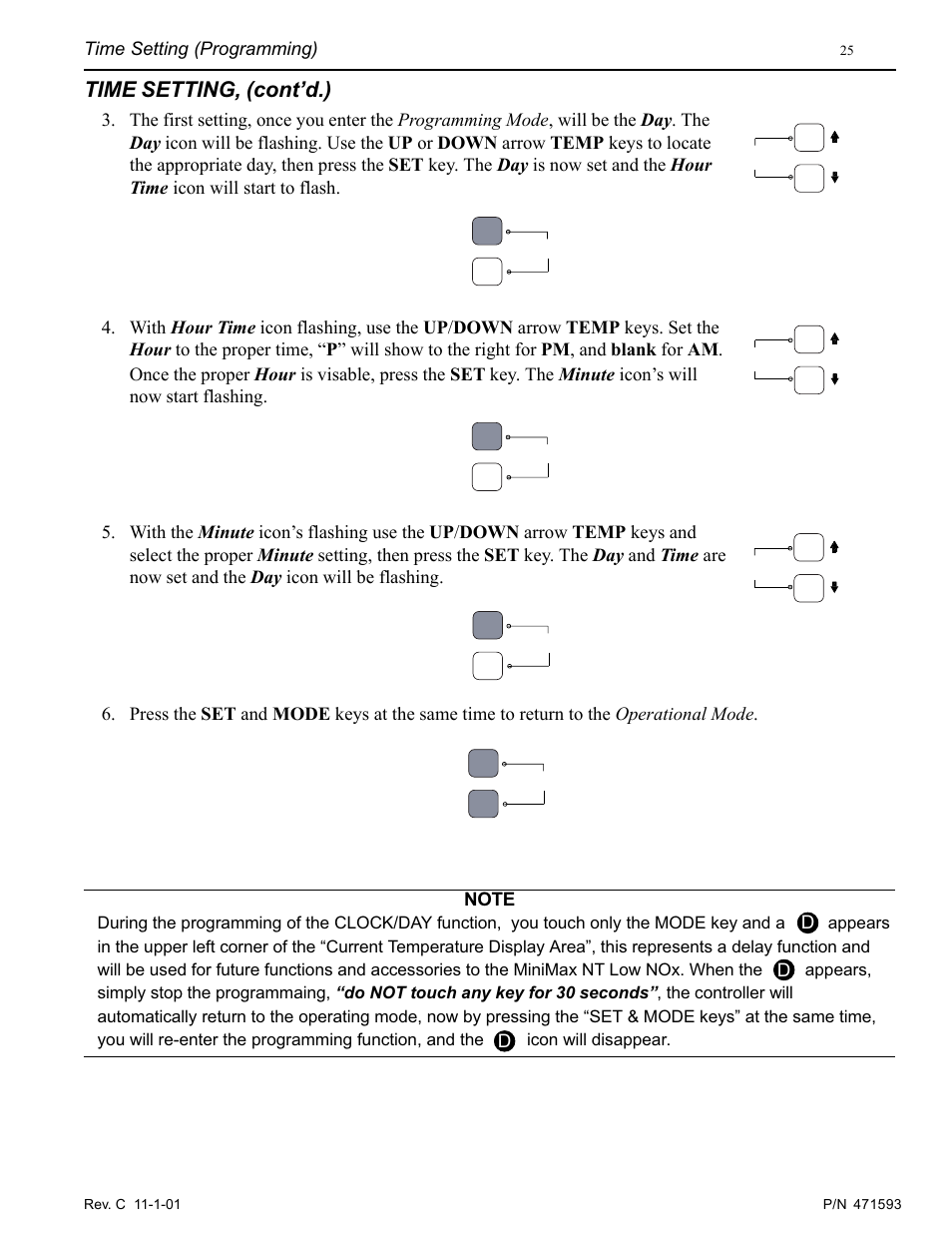 Time setting, (cont’d.), Time setting (programming) | Pentair MiniMax 250 User Manual | Page 25 / 40