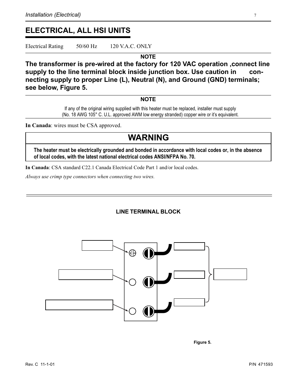 Warning, Electrical, all hsi units | Pentair MiniMax 250 User Manual | Page 7 / 40