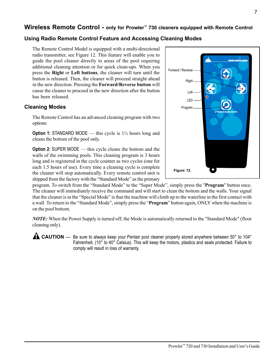 Wireless remote control | Pentair 720 User Manual | Page 11 / 24