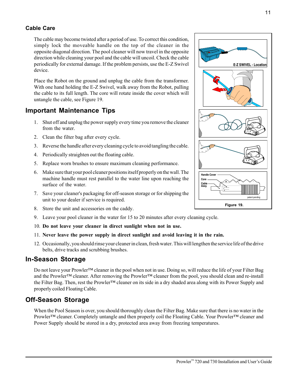 Important maintenance tips, In-season storage, Off-season storage | Pentair 720 User Manual | Page 15 / 24