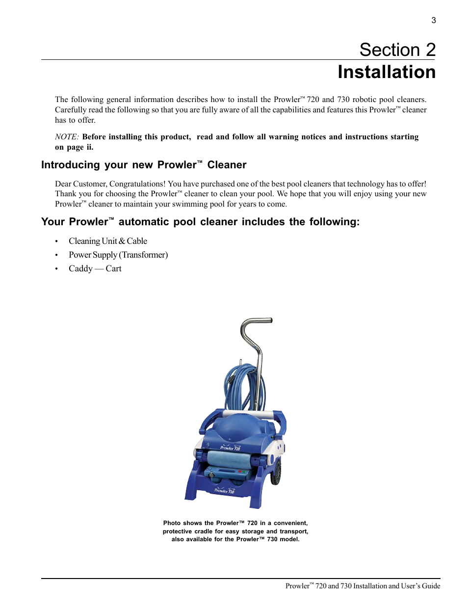 Introducing your new prowler, Cleaner, Your prowler | Automatic pool cleaner includes the following | Pentair 720 User Manual | Page 7 / 24