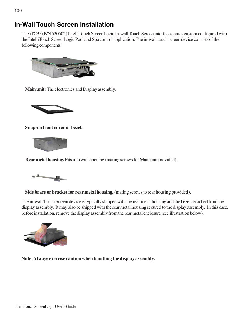 In-wall touch screen installation | Pentair Intellitouch ScreenLogic User Manual | Page 110 / 116