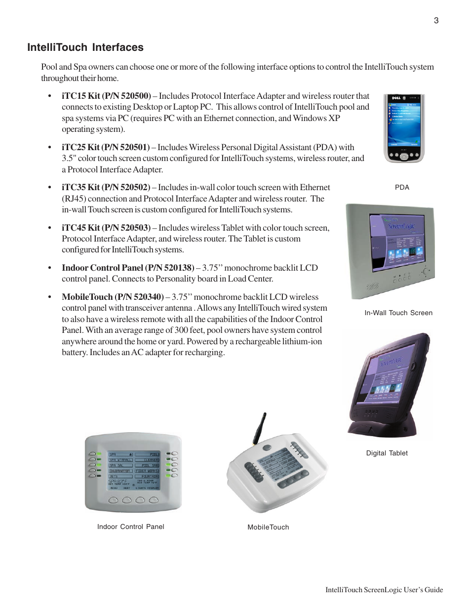Intellitouch interfaces | Pentair Intellitouch ScreenLogic User Manual | Page 13 / 116