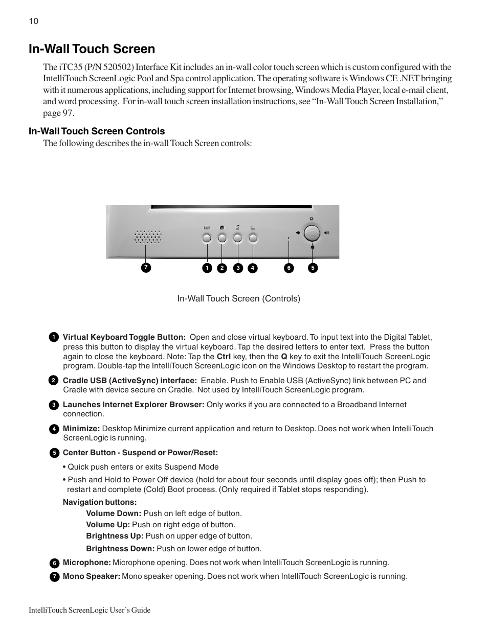 In-wall touch screen | Pentair Intellitouch ScreenLogic User Manual | Page 20 / 116