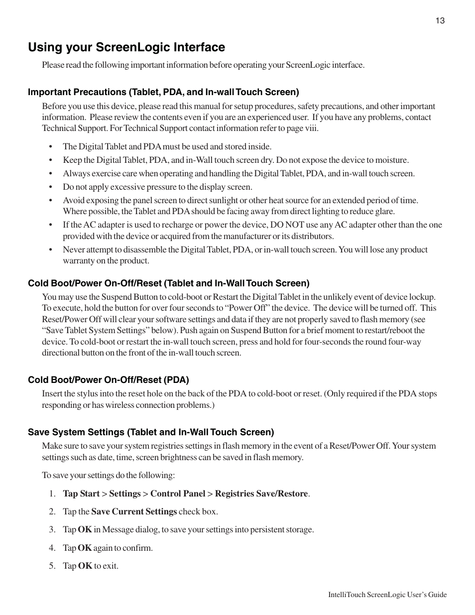 Using your screenlogic interface | Pentair Intellitouch ScreenLogic User Manual | Page 23 / 116