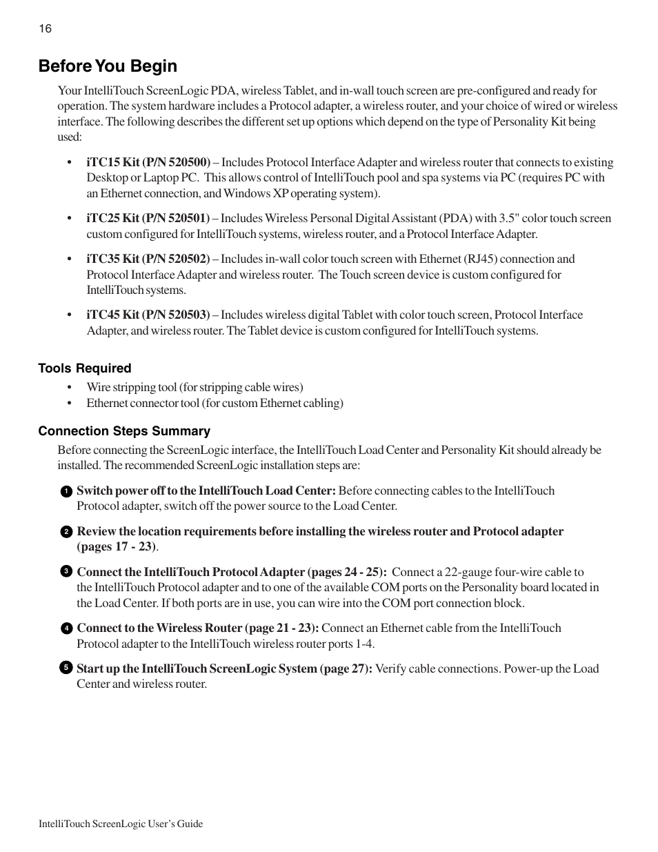 Before you begin | Pentair Intellitouch ScreenLogic User Manual | Page 26 / 116