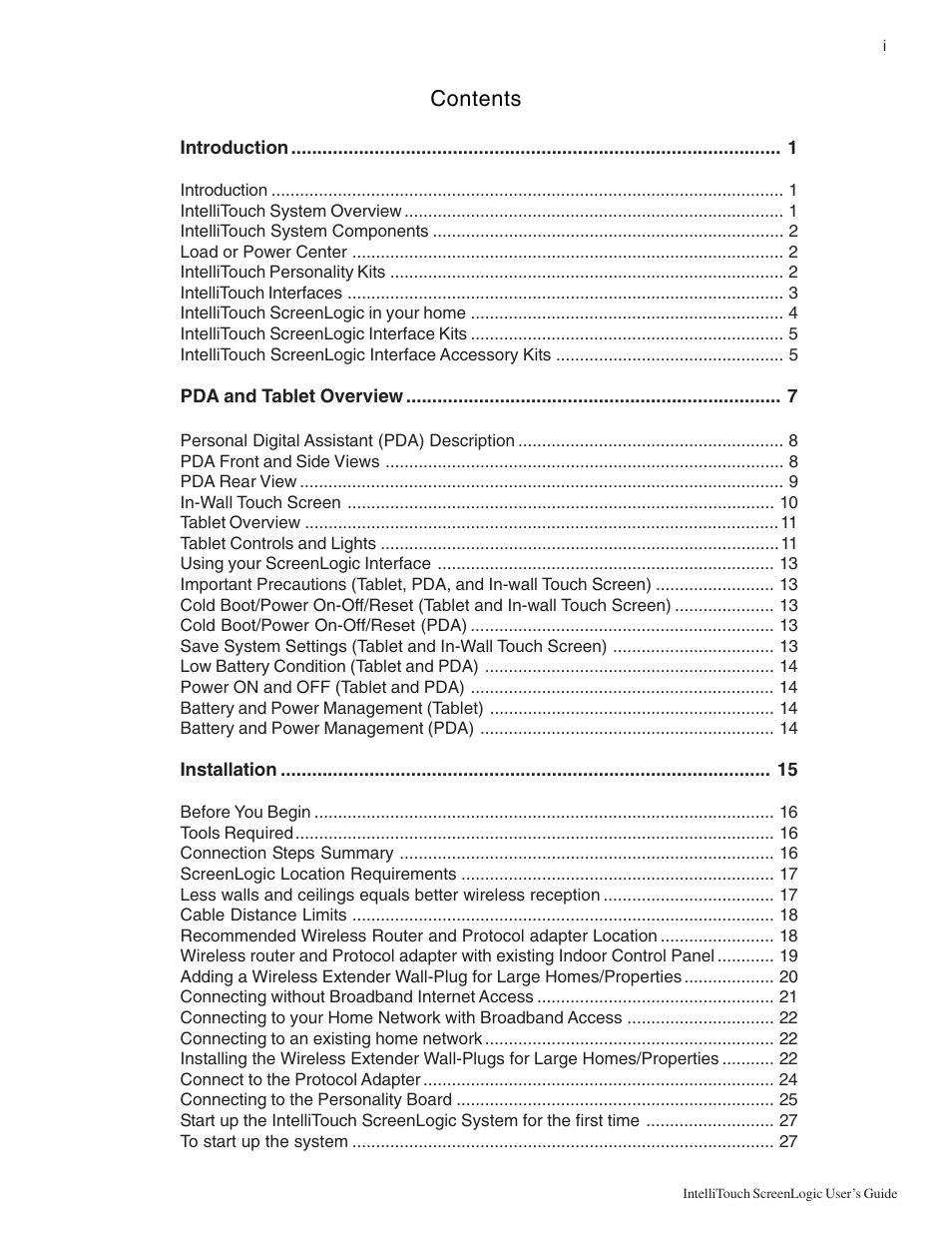 Pentair Intellitouch ScreenLogic User Manual | Page 3 / 116