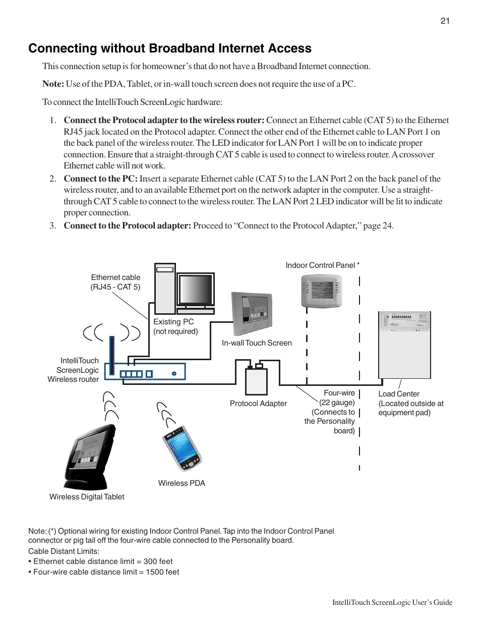 Connecting without broadband internet access | Pentair Intellitouch ScreenLogic User Manual | Page 31 / 116