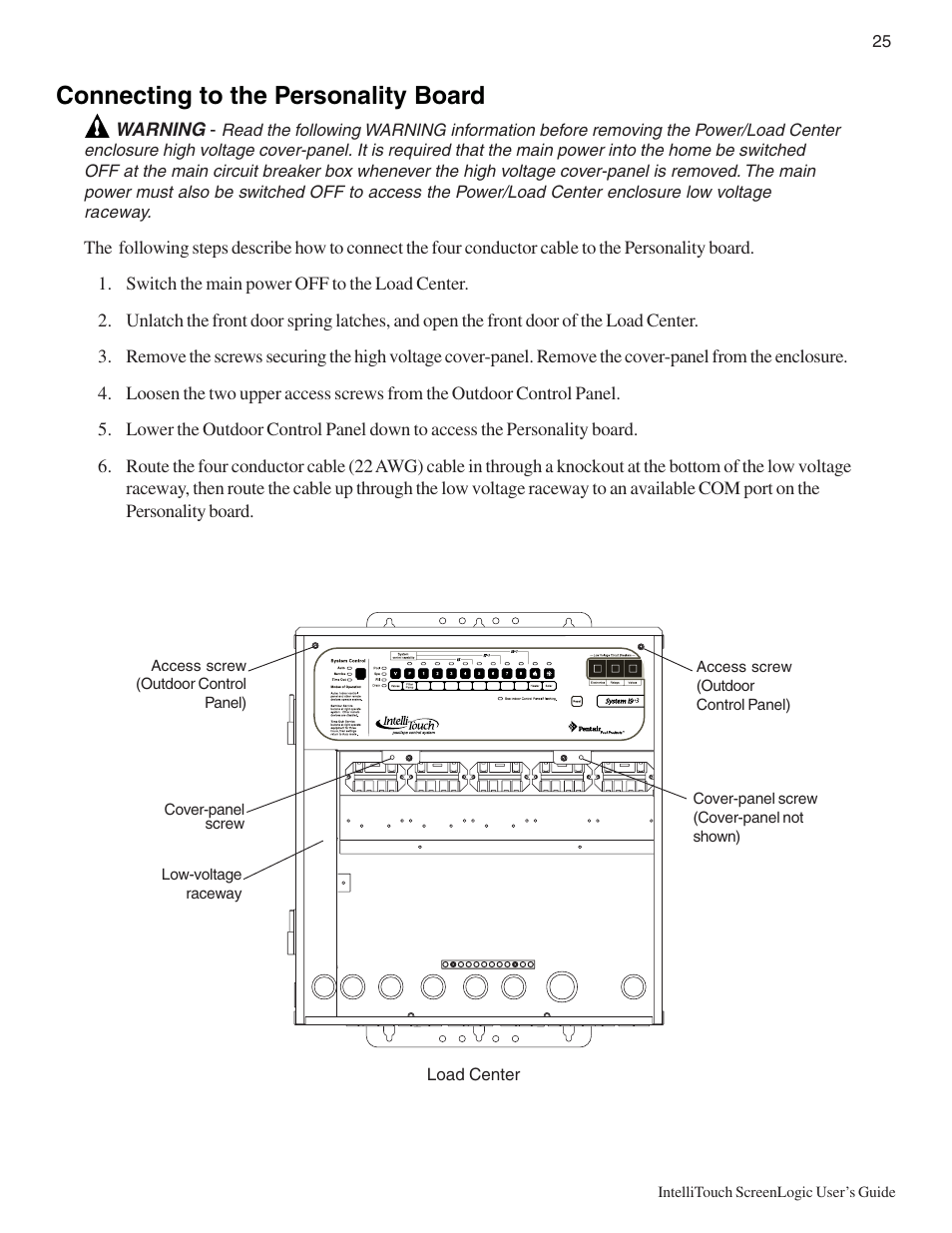 Connecting to the personality board | Pentair Intellitouch ScreenLogic User Manual | Page 35 / 116