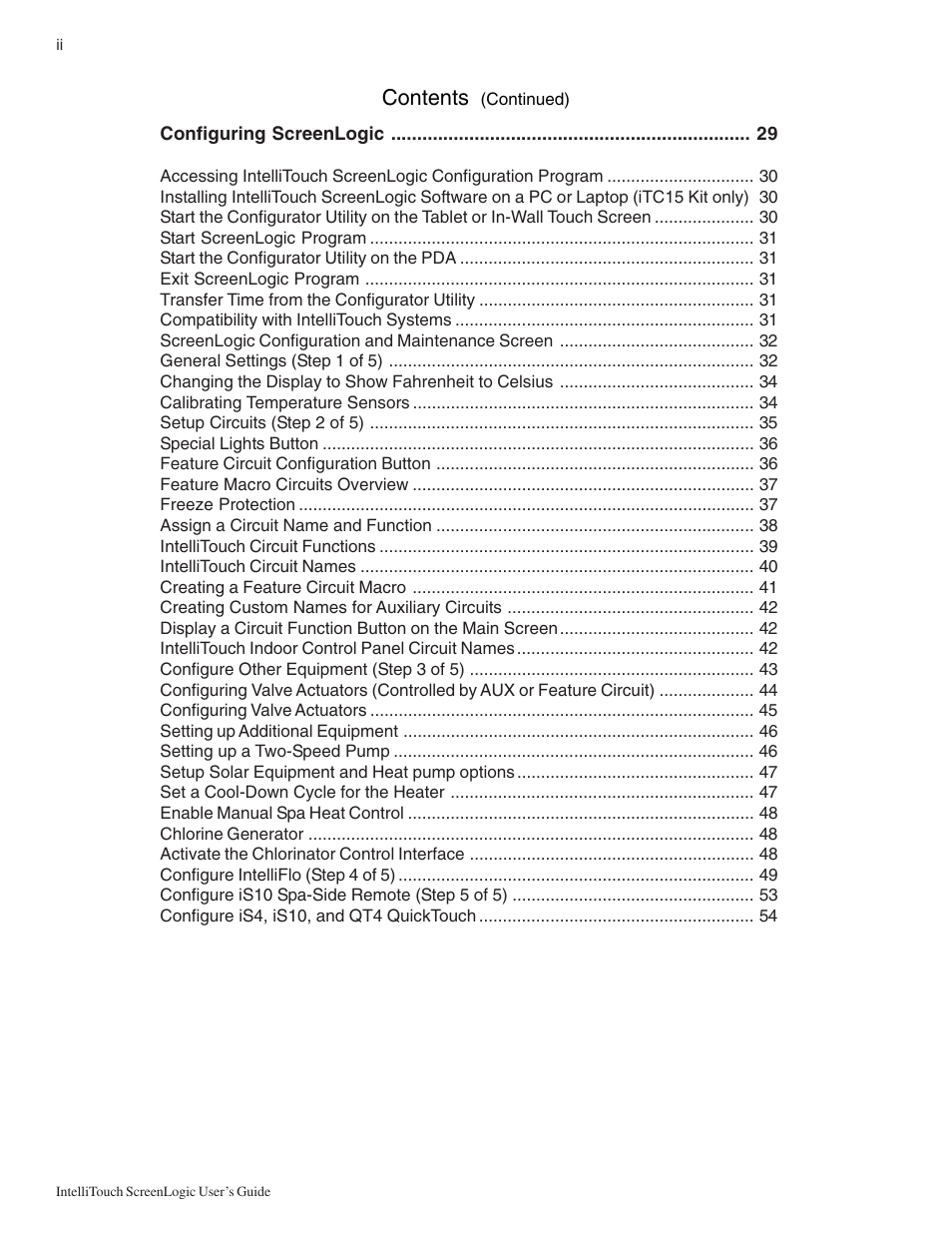 Pentair Intellitouch ScreenLogic User Manual | Page 4 / 116