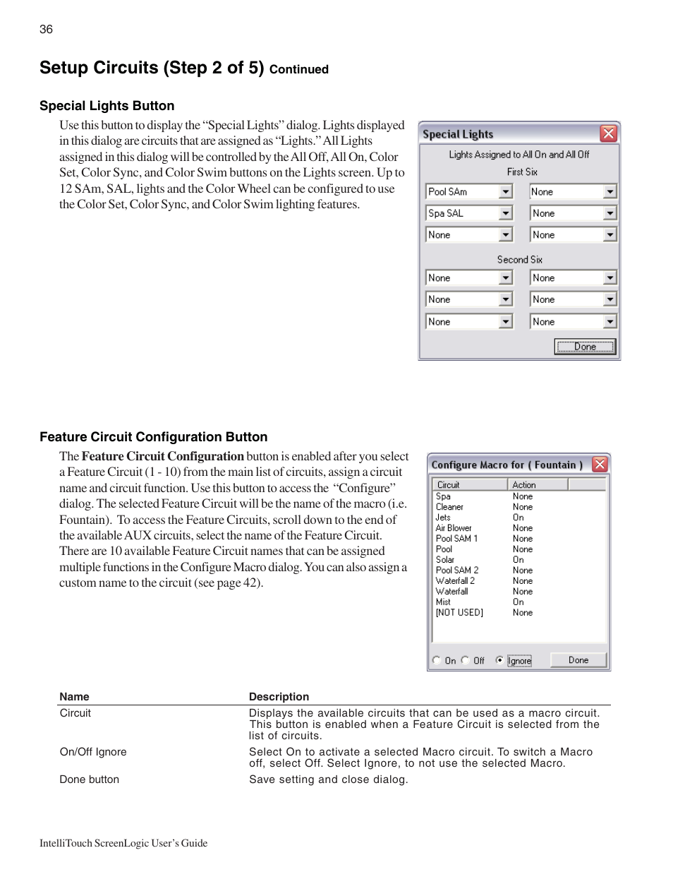 Setup circuits (step 2 of 5) | Pentair Intellitouch ScreenLogic User Manual | Page 46 / 116