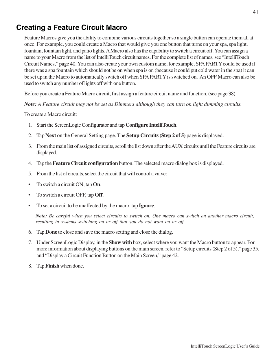 Creating a feature circuit macro | Pentair Intellitouch ScreenLogic User Manual | Page 51 / 116