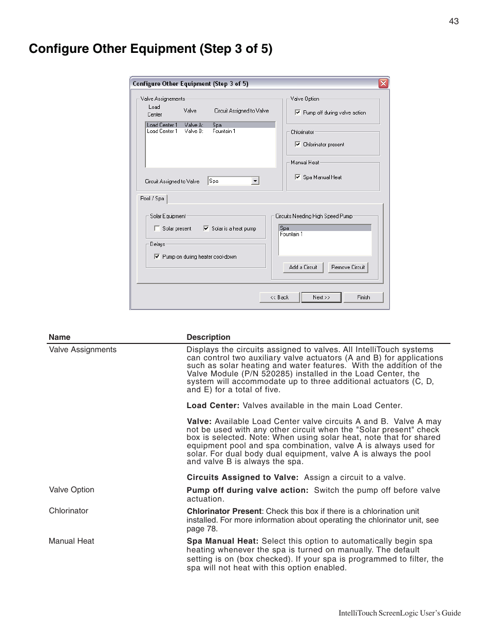 Configure other equipment (step 3 of 5) | Pentair Intellitouch ScreenLogic User Manual | Page 53 / 116