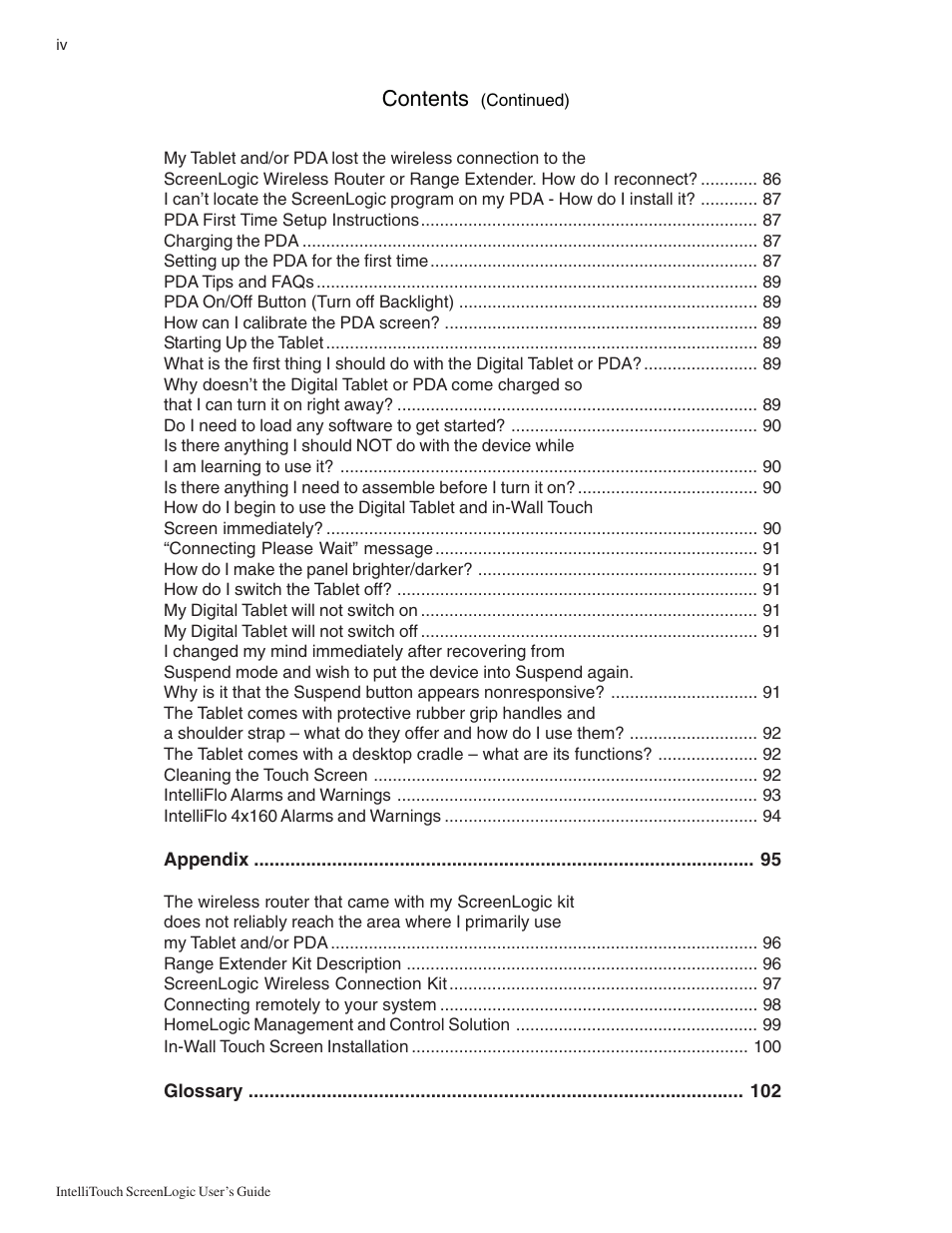 Pentair Intellitouch ScreenLogic User Manual | Page 6 / 116