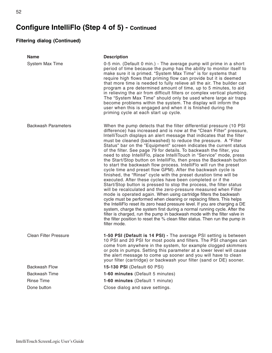 Configure intelliflo (step 4 of 5) | Pentair Intellitouch ScreenLogic User Manual | Page 62 / 116