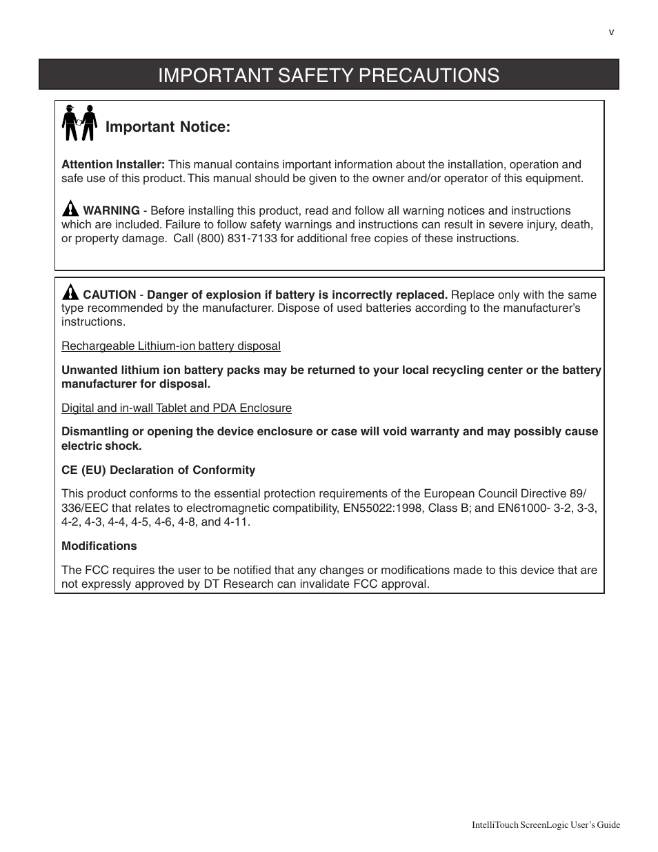 Important safety precautions | Pentair Intellitouch ScreenLogic User Manual | Page 7 / 116