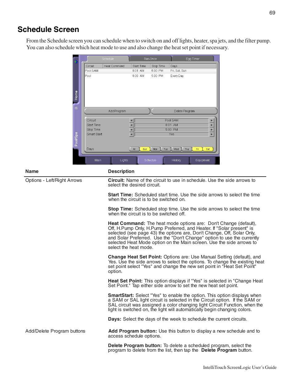 Schedule screen | Pentair Intellitouch ScreenLogic User Manual | Page 79 / 116