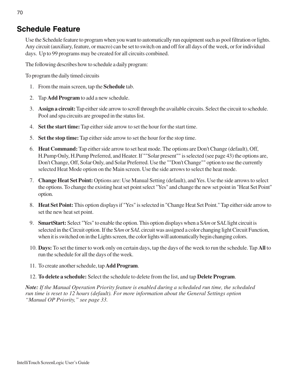 Schedule feature | Pentair Intellitouch ScreenLogic User Manual | Page 80 / 116