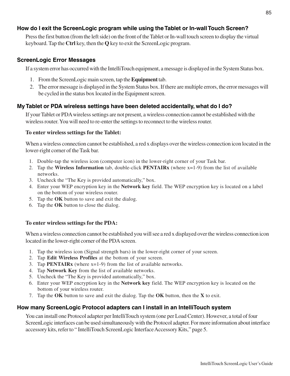 Pentair Intellitouch ScreenLogic User Manual | Page 95 / 116