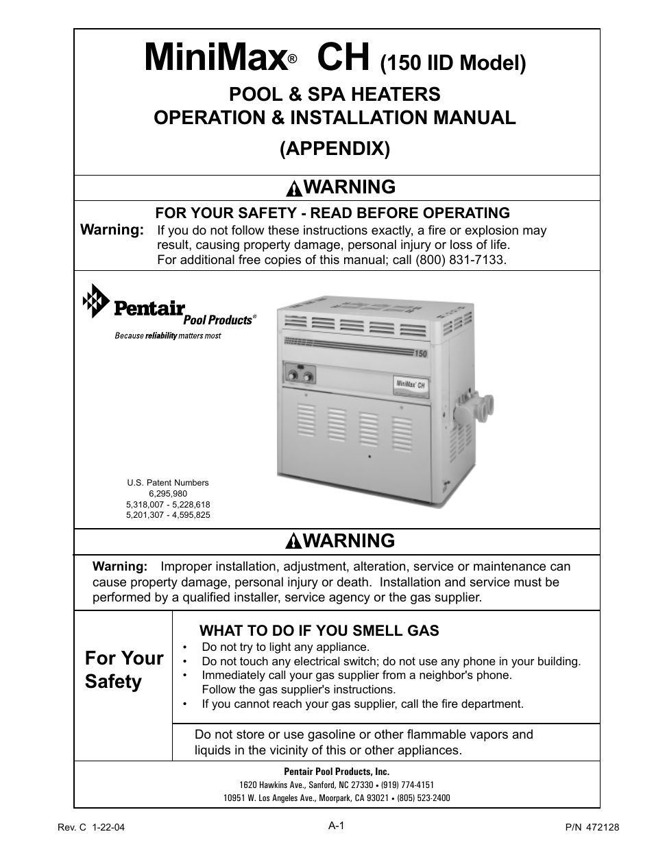 Minimax, 150 iid model), For your safety | Warning | Pentair MiniMax CH User Manual | Page 23 / 36