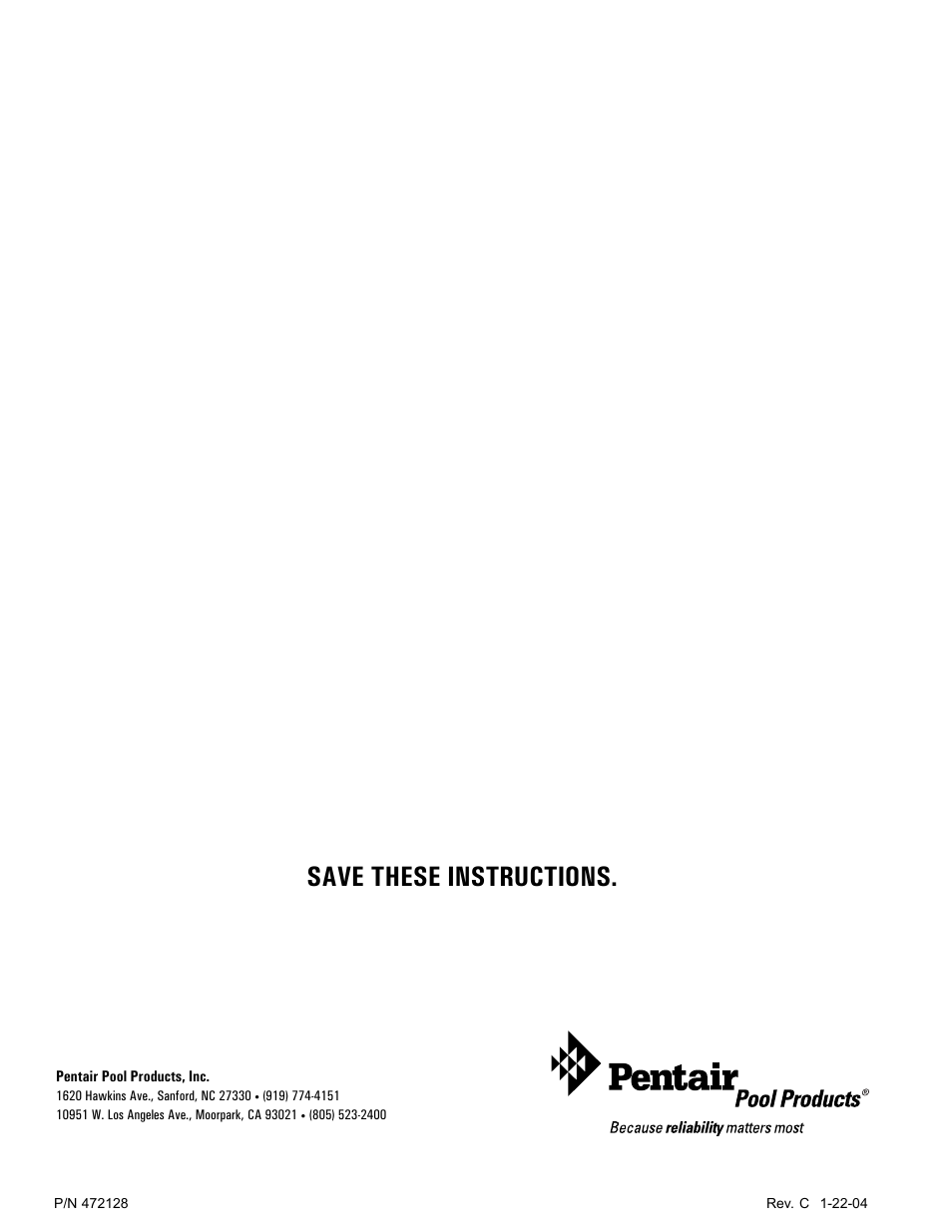 Save these instructions | Pentair MiniMax CH User Manual | Page 36 / 36