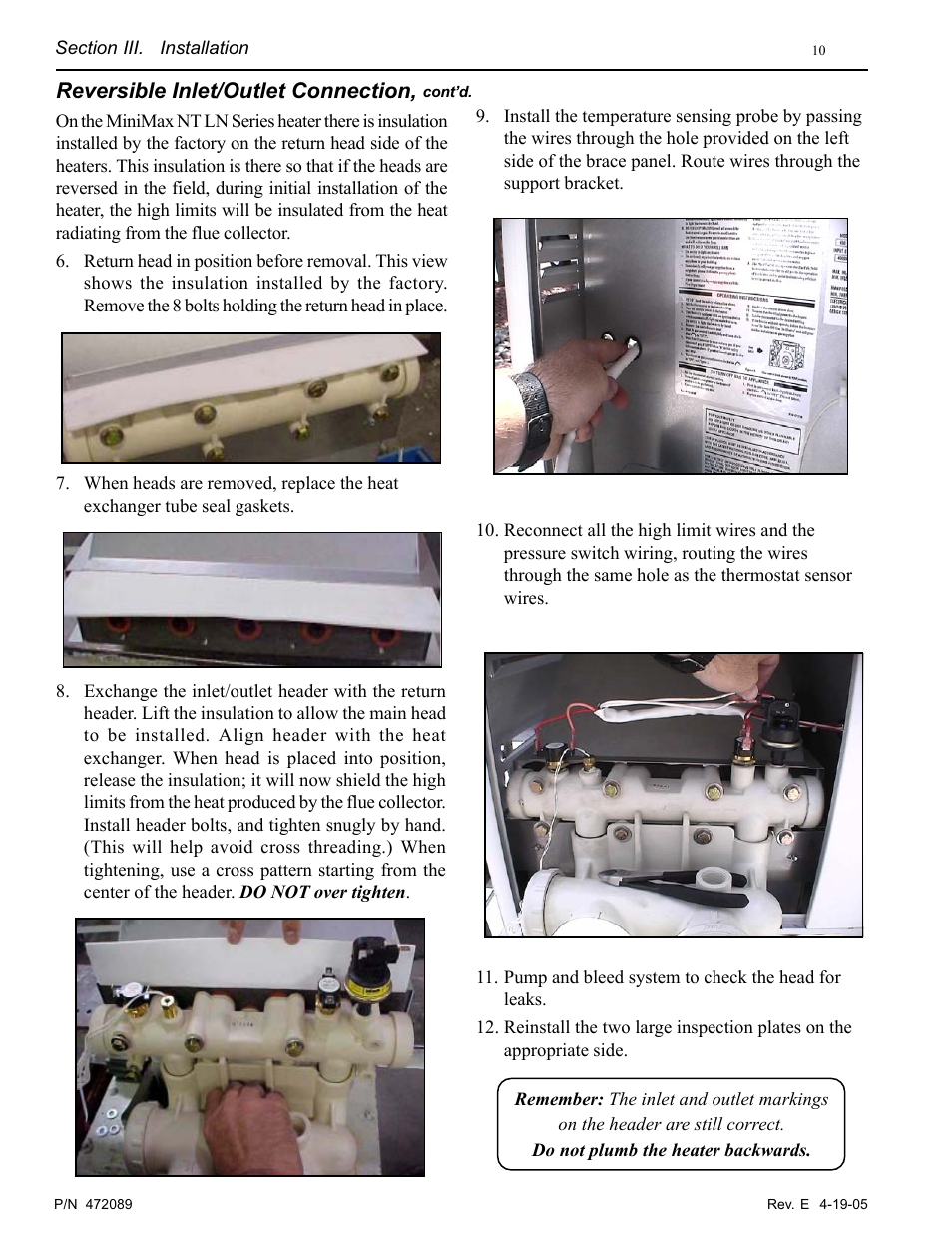 Reversible inlet/outlet connection | Pentair MiniMax NT LN User Manual | Page 10 / 36