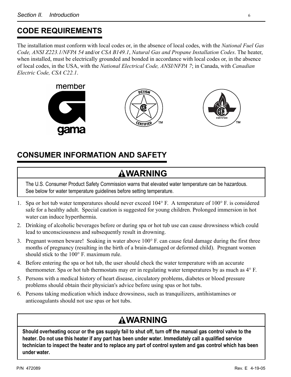 Warning, Consumer information and safety, Code requirements | Pentair MiniMax NT LN User Manual | Page 6 / 36