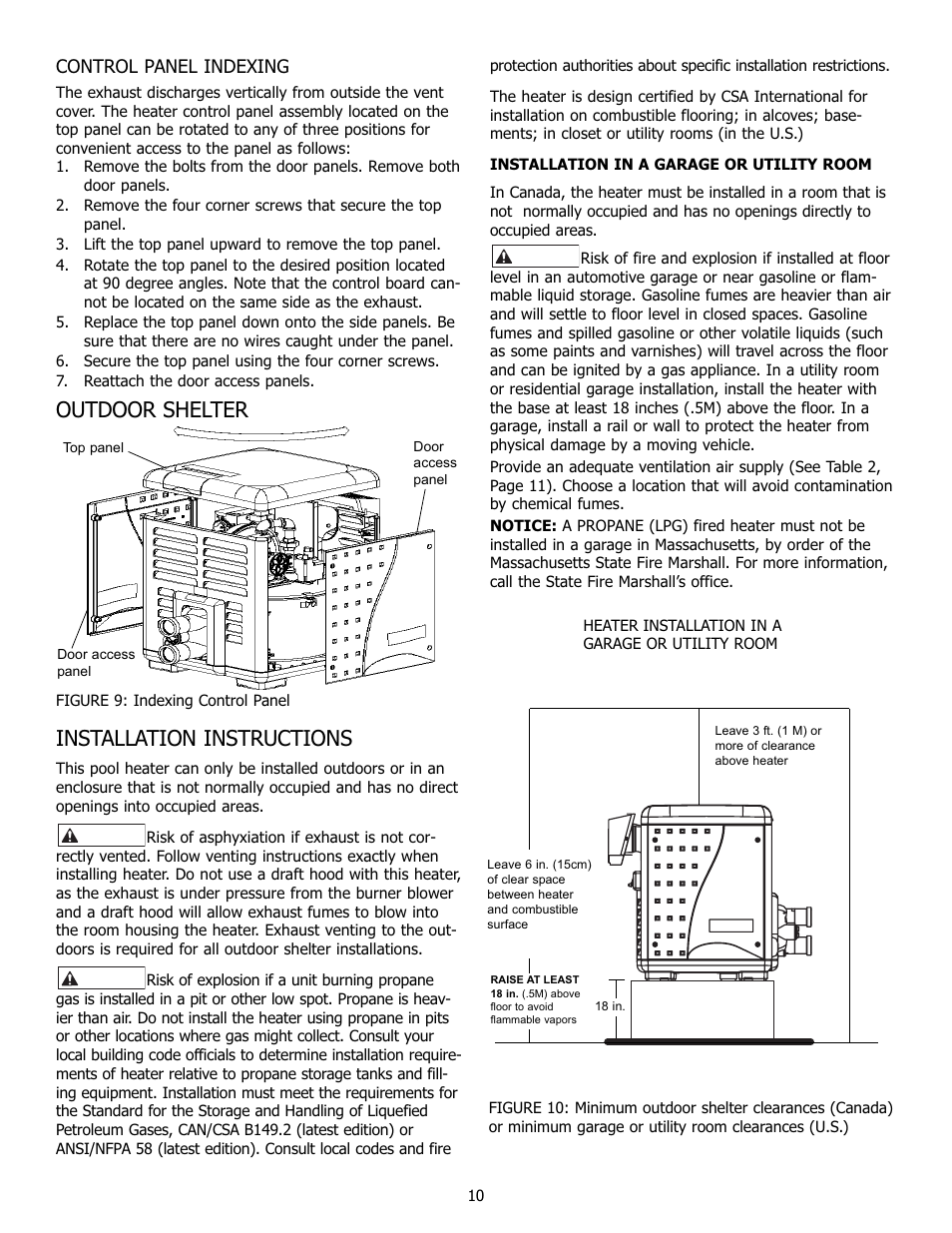 Outdoor shelter installation instructions | Pentair 250K BTU/HR User Manual | Page 10 / 38