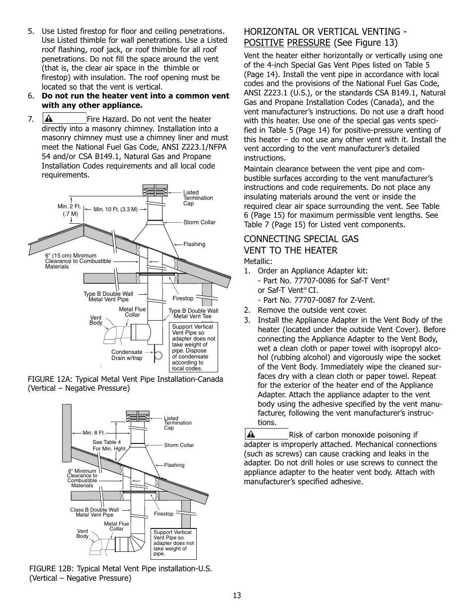 Connecting special gas vent to the heater | Pentair 250K BTU/HR User Manual | Page 13 / 38