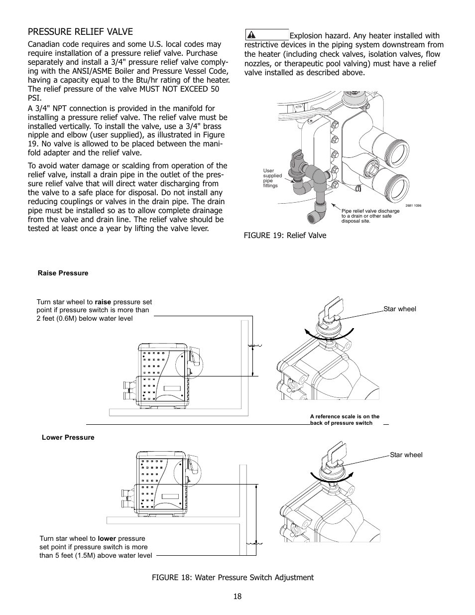 Pressure relief valve | Pentair 250K BTU/HR User Manual | Page 18 / 38