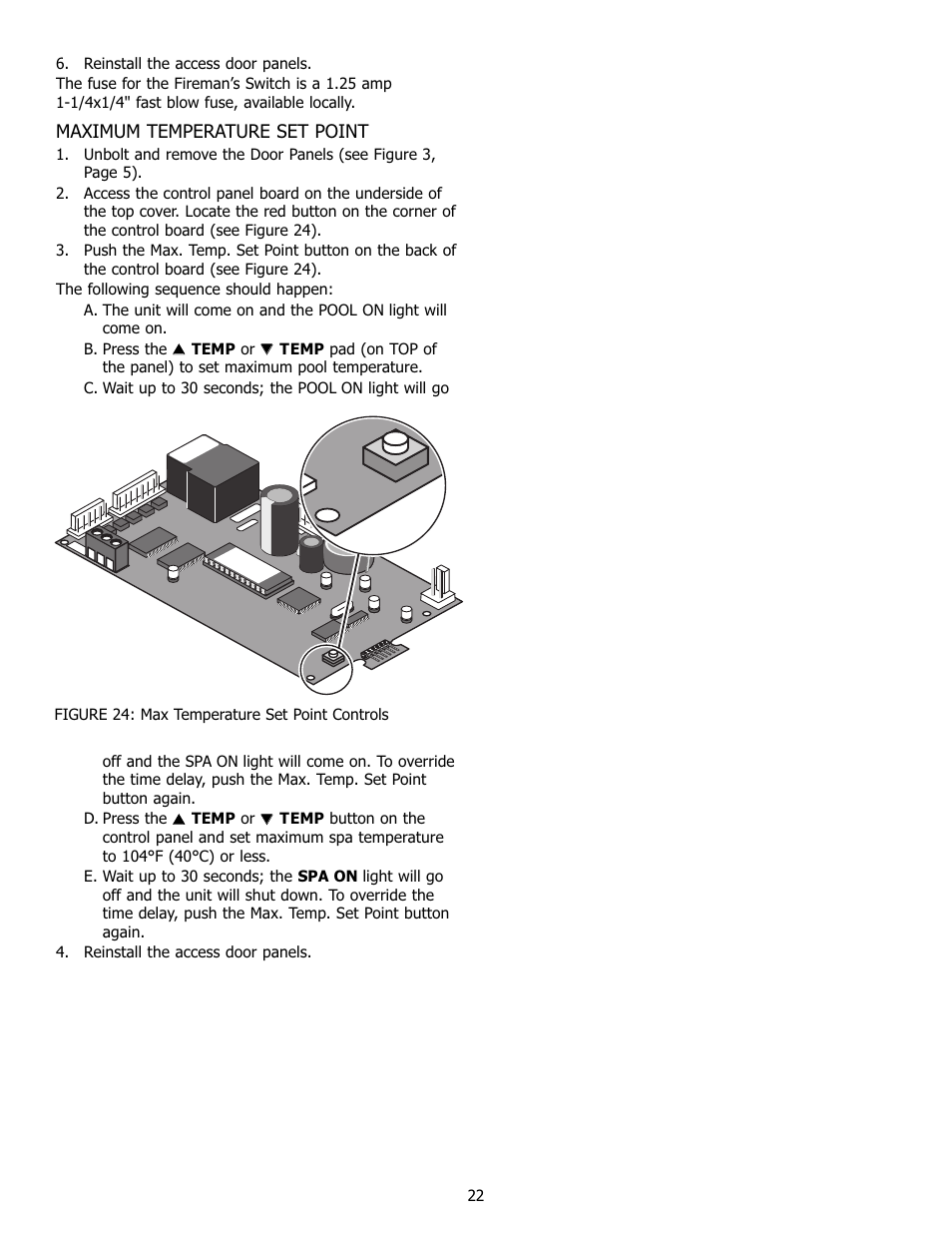 Maximum temperature set point | Pentair 250K BTU/HR User Manual | Page 22 / 38